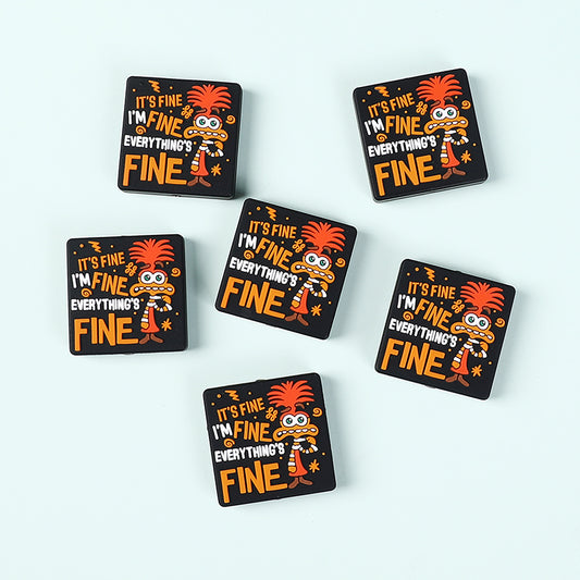 Silicone Focal Beads Mouse Character Front Facing with Text I'm Fine