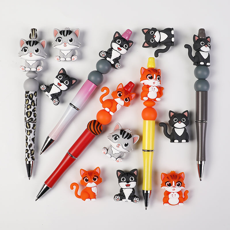 20Pcs Silicone 3D Focal Beads Dark Cat Sitting Pose 7