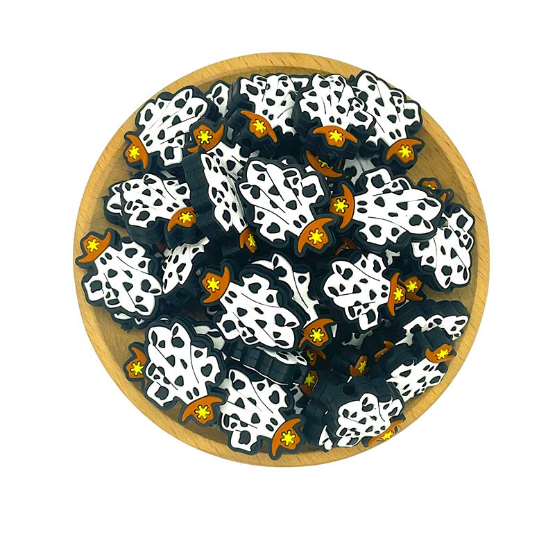 20pcs Silicone Focal Beads Halloween Cowboy Ghost Wearing Cowboy Hat 2