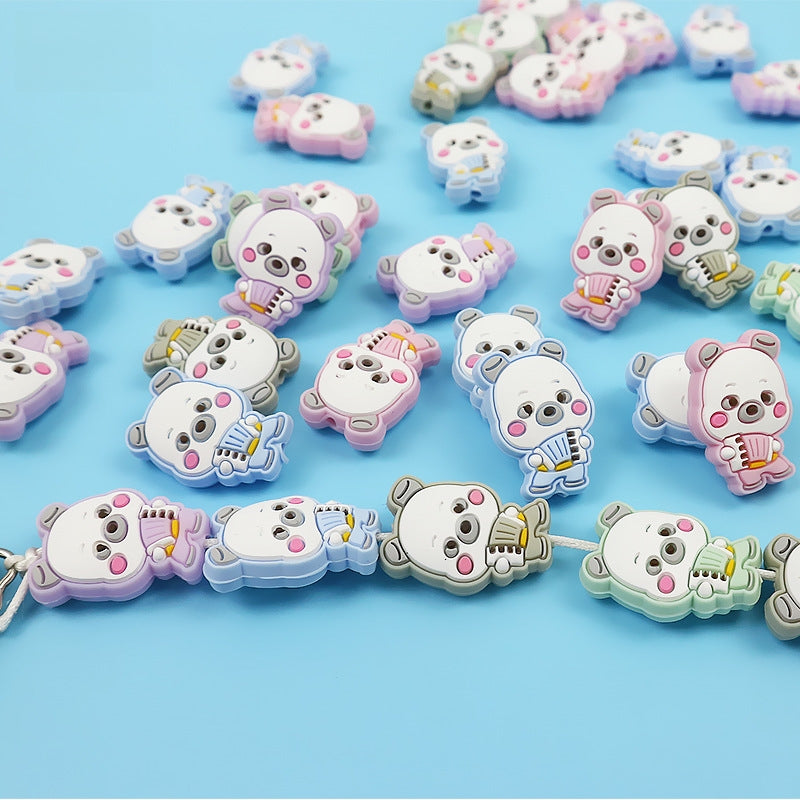 Silicone Focal Beads Cartoon Panda Playing Accordion Front Facing 4