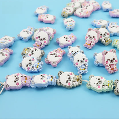 Silicone Focal Beads Cartoon Panda Playing Accordion Front Facing 4
