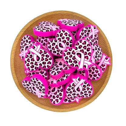 20pcs Silicone Focal Beads Heart Ribbon Leopard Pattern 2