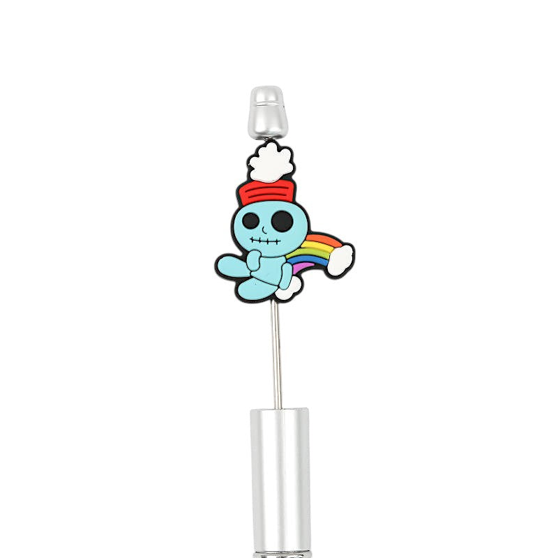 20Pcs Silicone Focal Beads Blue Alien Character Large Ears Embracing Rainbow 2