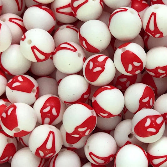 50pcs 15mm Red Ghost Face Print Silicone Beads