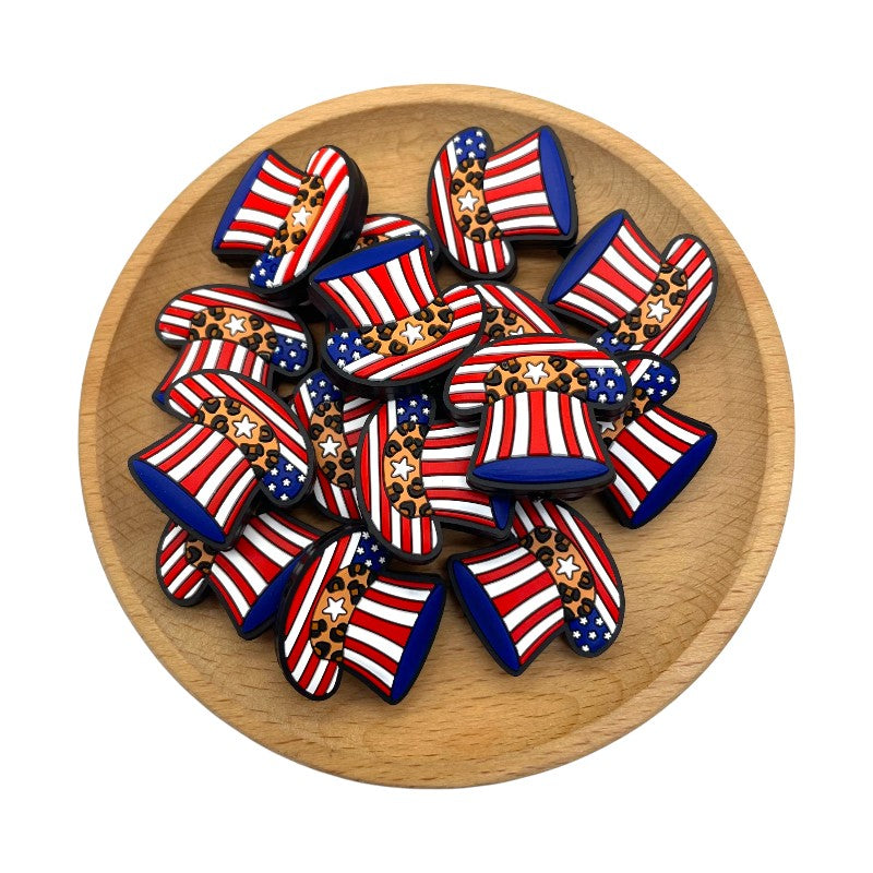 20pcs Silicone Focal Beads Independence Day US Hat Leopard Band 2