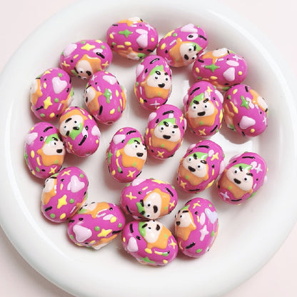 5pcs 16x24mm Hand-Painted Dinosaur Egg Acrylic Beads DIY Craft 3