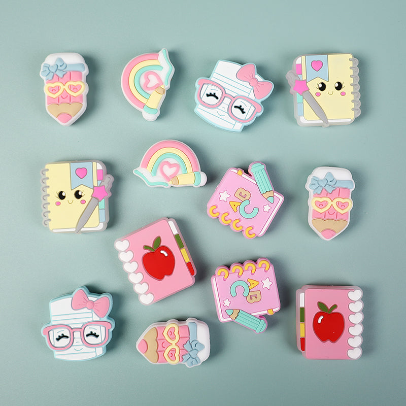 20Pcs Silicone Focal Beads Q Version Learning Stationery Assorted Shapes 3