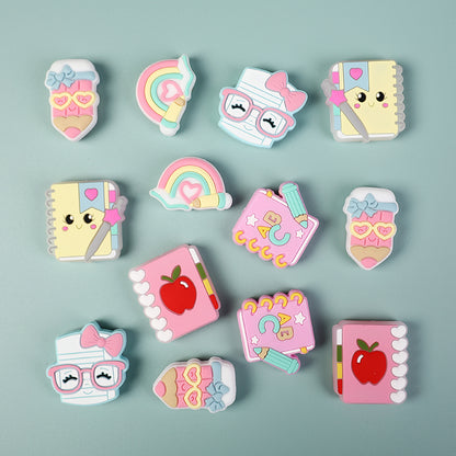 20Pcs Silicone Focal Beads Q Version Learning Stationery Assorted Shapes 3