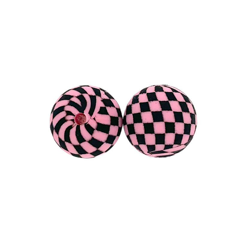 50pcs 15mm Printed Checkered Silicone Beads 11