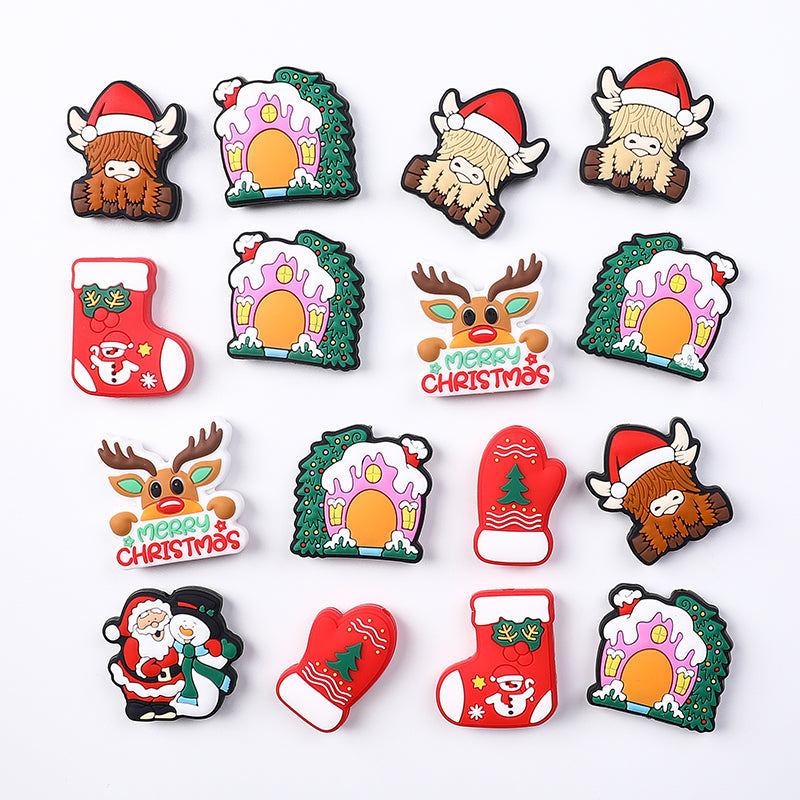 20pcs Silicone Focal Beads Christmas Tree House Kitty Santa and Snowman 5