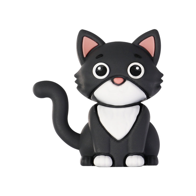 20Pcs Silicone 3D Focal Beads Dark Cat Sitting Pose 11
