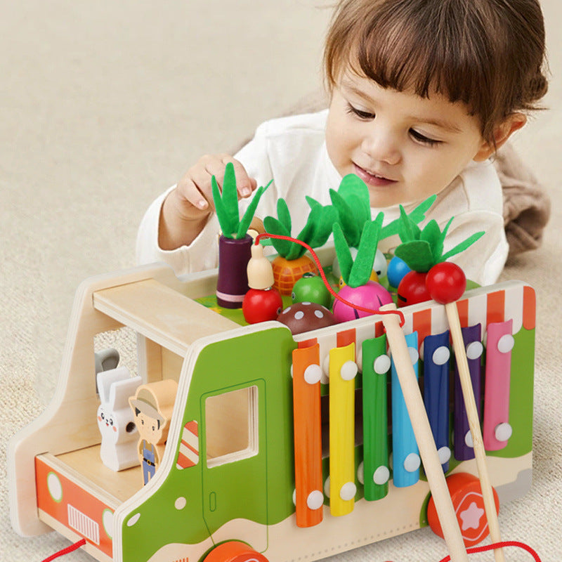 Wooden Montessori Toys Multifunctional Pulling Radishes Farm Toy 2