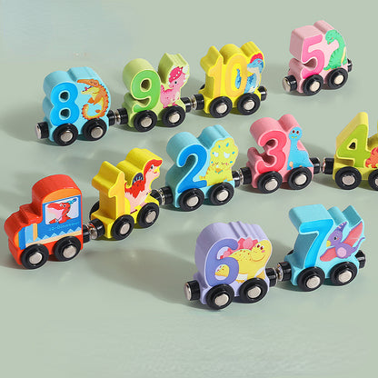Wooden Montessori Toys Magnetic Digital Number Car Train for Kids 6