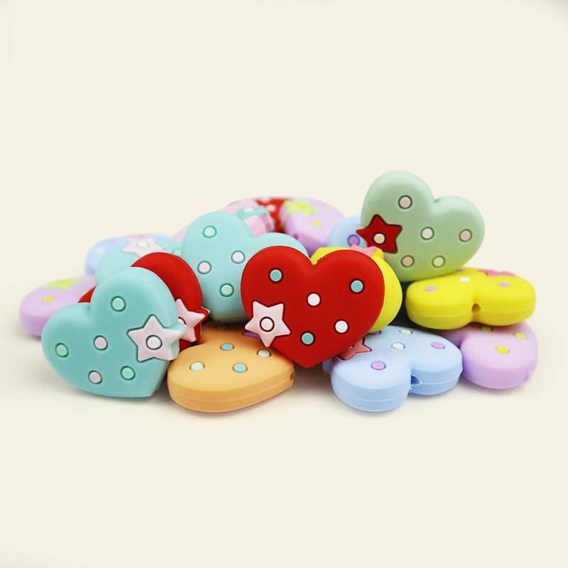 Silicone Focal Beads Pentagram Heart Shaped with Star Detail 3