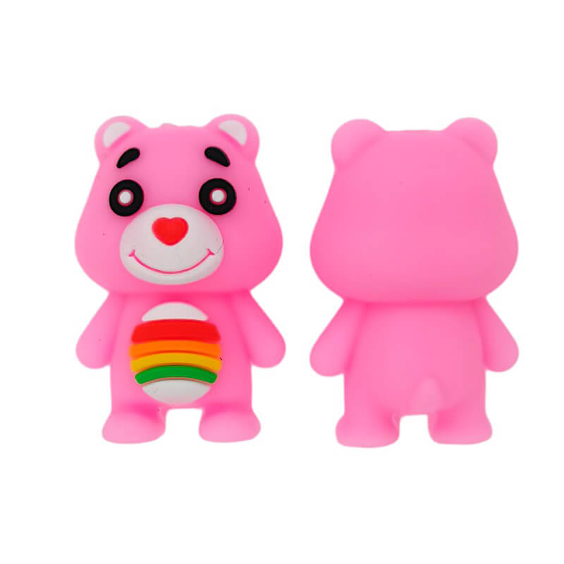 Silicone 3D Focal Beads Pink Bear Holding Rainbow Detail