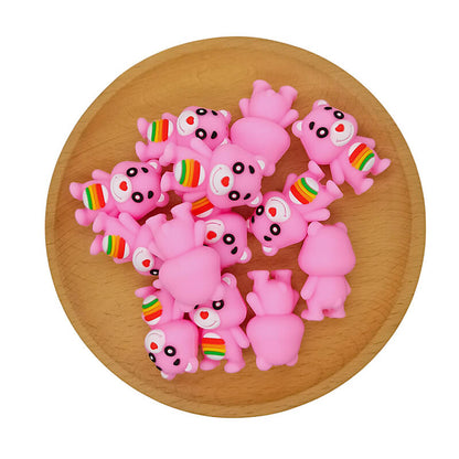 Silicone 3D Focal Beads Pink Bear Holding Rainbow Detail 2