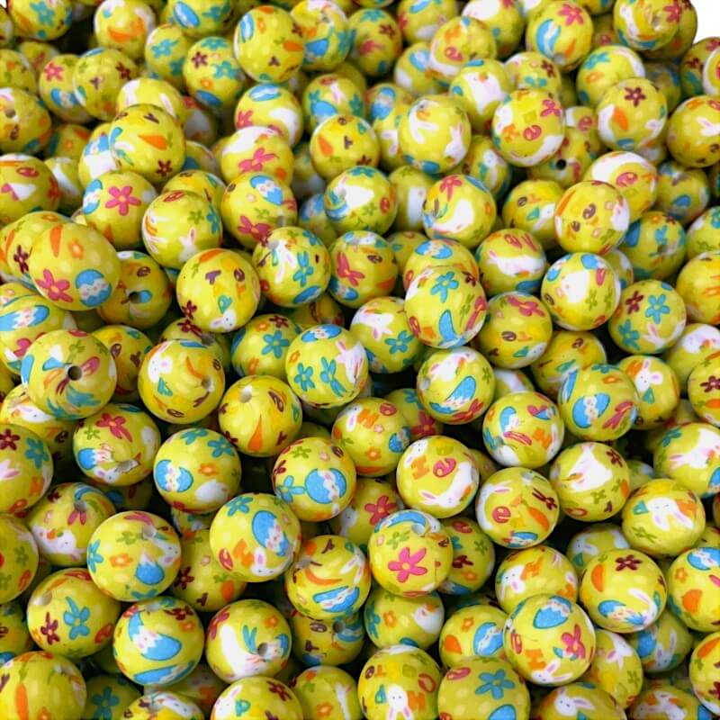 50pcs 15mm Cute Rabbit Carrot Flower Printed Silicone Beads Multi Color 3