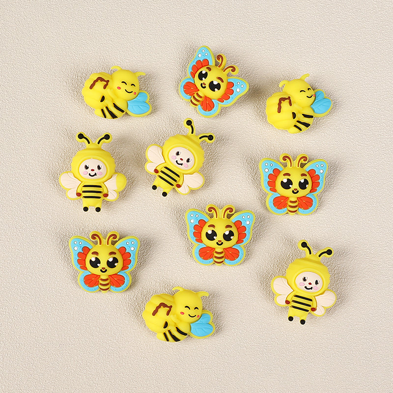Silicone 3D Focal Beads Bee Butterfly with Smiling Faces 3
