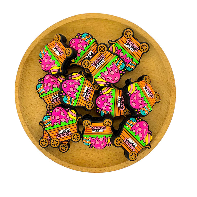 Silicone Focal Beads Easter Trolley Colored Eggs Design 2