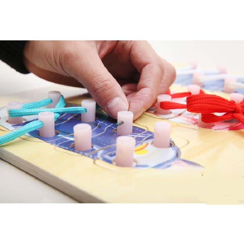 Wooden Montessori Toys Shoelace Tying Board Educational Toy 2