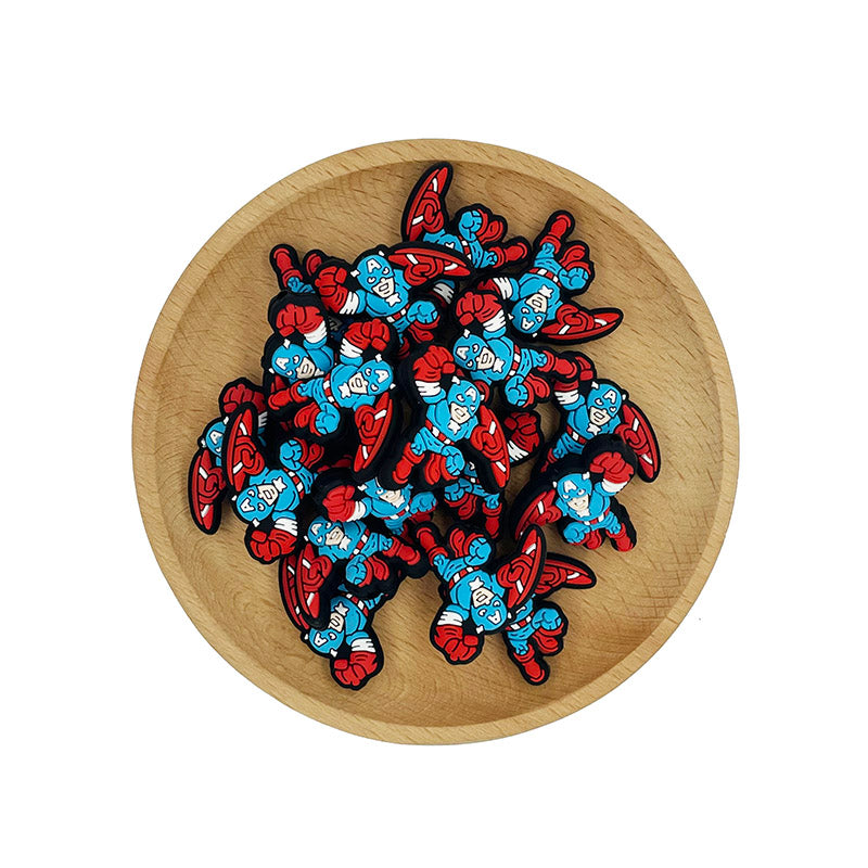 20pcs Silicone Focal Beads Blue Shield Superhero Character with Raised Shield 2
