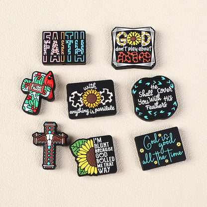 Silicone Focal Beads Jesus Faith Cross With Religious Text Designs 5