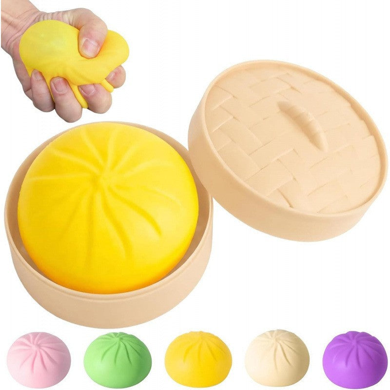 TPR Giant Steamed Stuffed Bun Squishy Soft Squeeze Toy with Steamer 5.5x9cm 10