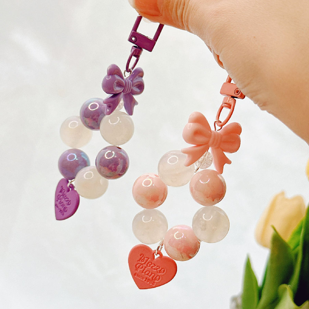 Bow Silicone Bead Wristlet Keychain with Acrylic Beads 12x4.5cm 2