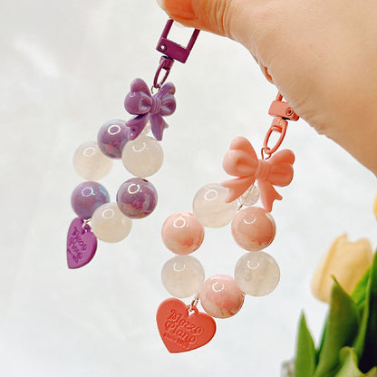 Bow Silicone Bead Wristlet Keychain with Acrylic Beads 12x4.5cm 2