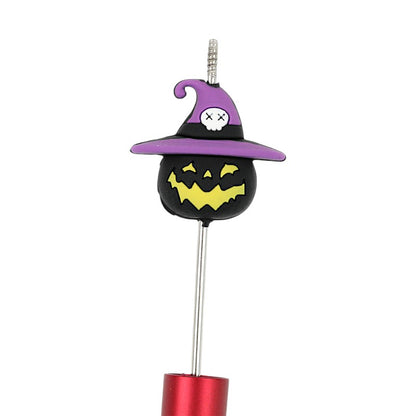 20Pcs Silicone 3D Focal Beads Halloween Black Pumpkin with Purple Witch Hat 2