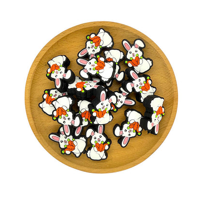 Silicone Focal Beads Easter White Rabbit Holding Carrots 2