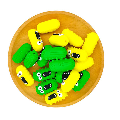 Silicone 3D Focal Beads Screaming Pickles Yellow Green Design 3