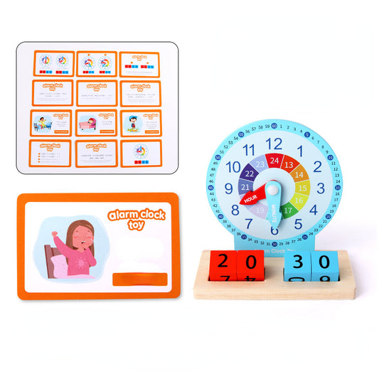 Wooden Montessori Toys Time Learning Alarm Clock Educational Toy