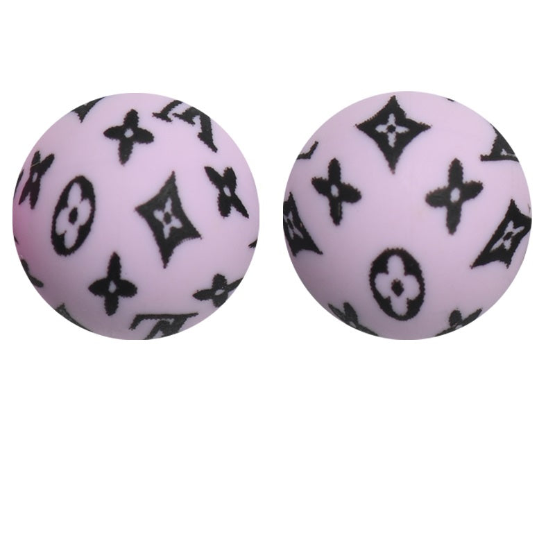 50pcs 15mm LV Silicone Beads Printed Design 5