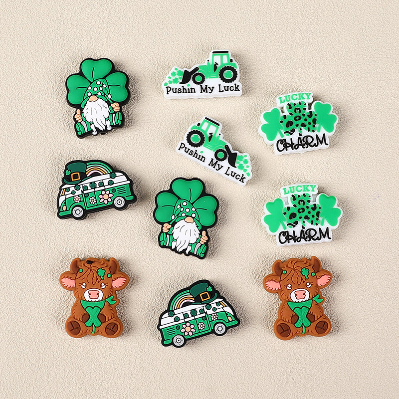 Silicone Focal Beads Saint Patrick Day Clover Highland Cattle Design 3
