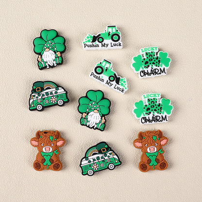 Silicone Focal Beads Saint Patrick Day Clover Highland Cattle Design 3