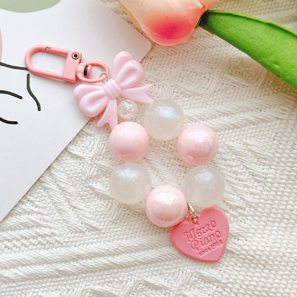 Bow Silicone Bead Wristlet Keychain with Acrylic Beads 12x4.5cm 10