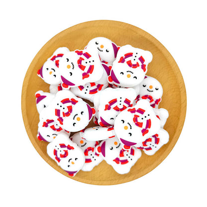 Silicone Focal Beads Christmas Wishing Snowman Sitting Pose 2