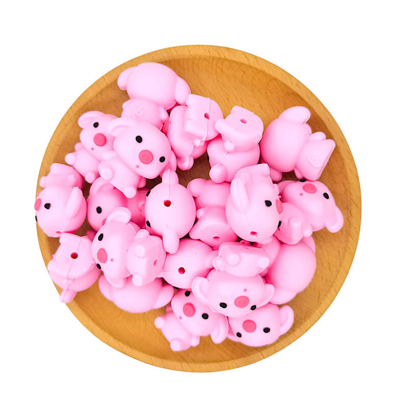 Silicone 3D Focal Beads Pink Piggy Sitting Pose 2