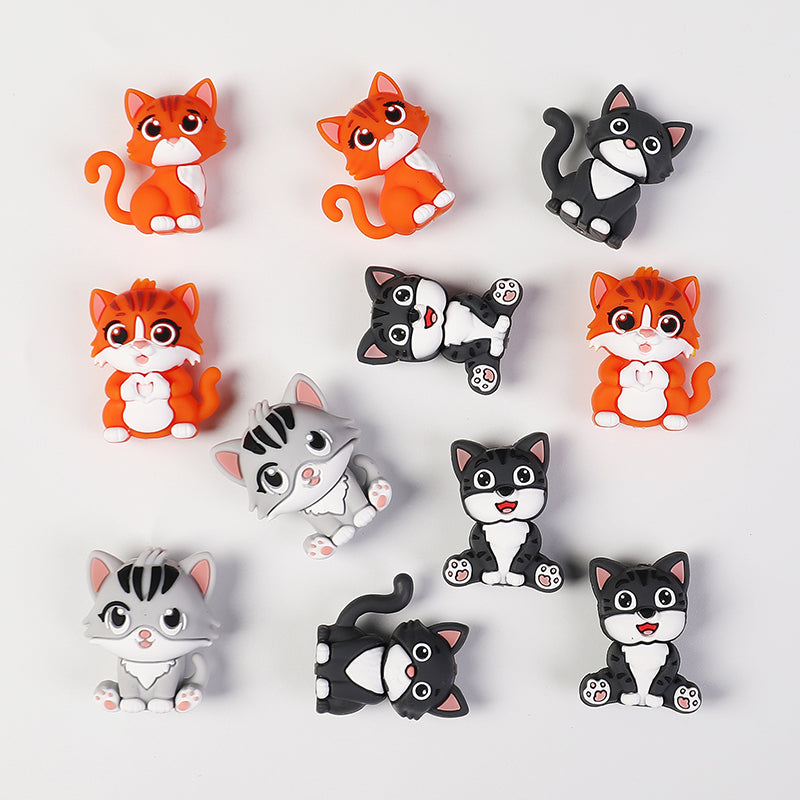 20Pcs Silicone 3D Focal Beads Dark Cat Sitting Pose 5