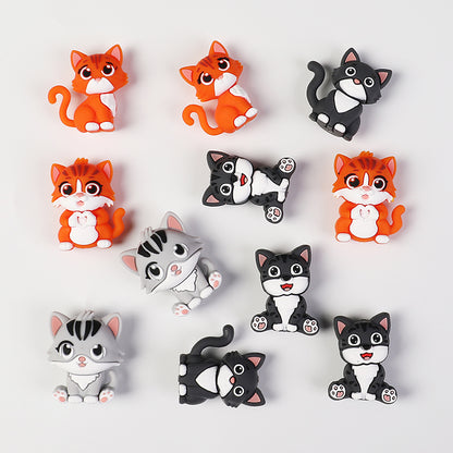 20Pcs Silicone 3D Focal Beads Dark Cat Sitting Pose 5