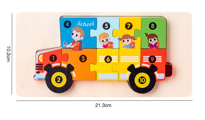 Wooden Building Blocks Animal Traffic Shapes Matching 3D Puzzle Toy 39