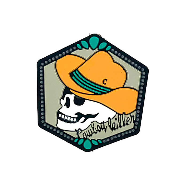 Silicone Focal Beads Western Cowboy Skull with Orange Hat Detail
