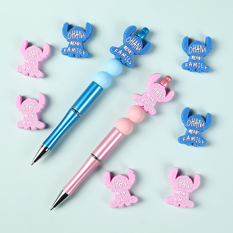 Silicone Focal Beads Blue Alien Character Large Ears Pink Blue Letters Stitch 8