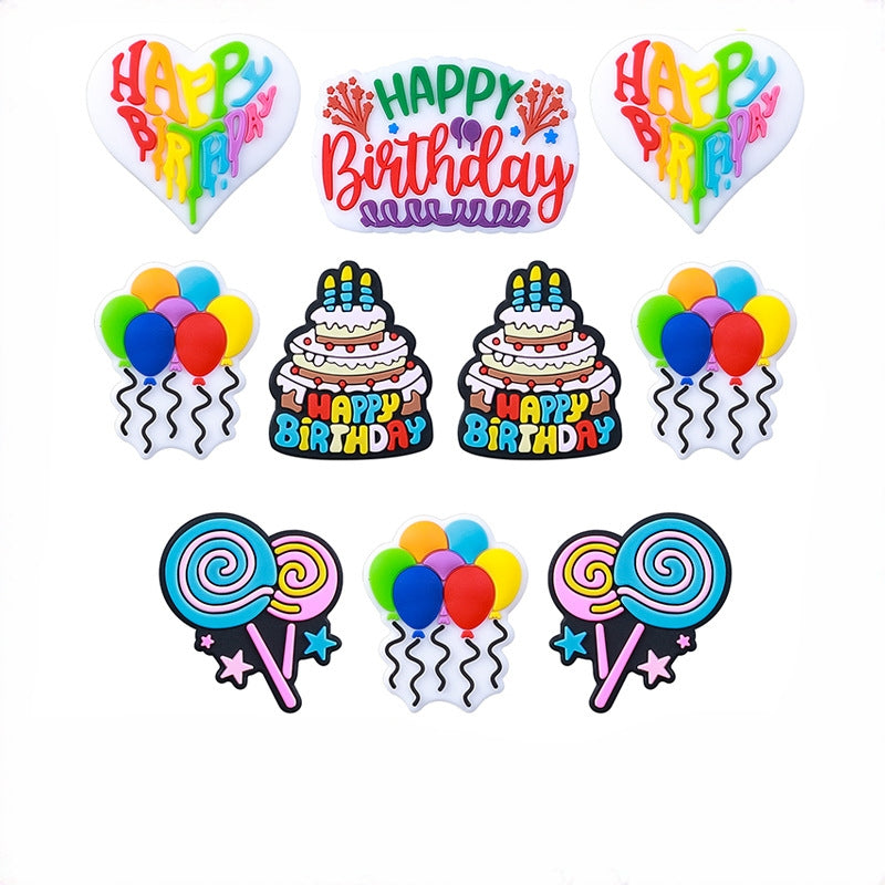 20Pcs Silicone Focal Beads Happy Birthday Party Balloon Cake Heart