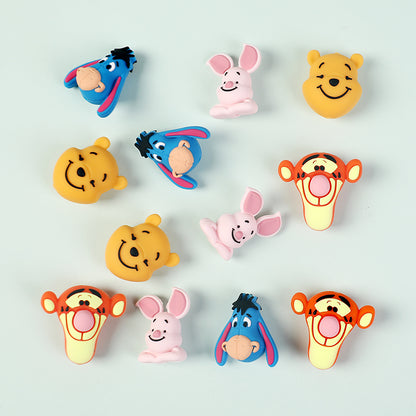 20Pcs Silicone 3D Focal Beads Yellow Bear Round Head Blue Donkey Side Profile Pink Pig Sitting Pose Orange Tiger Front Facing 4