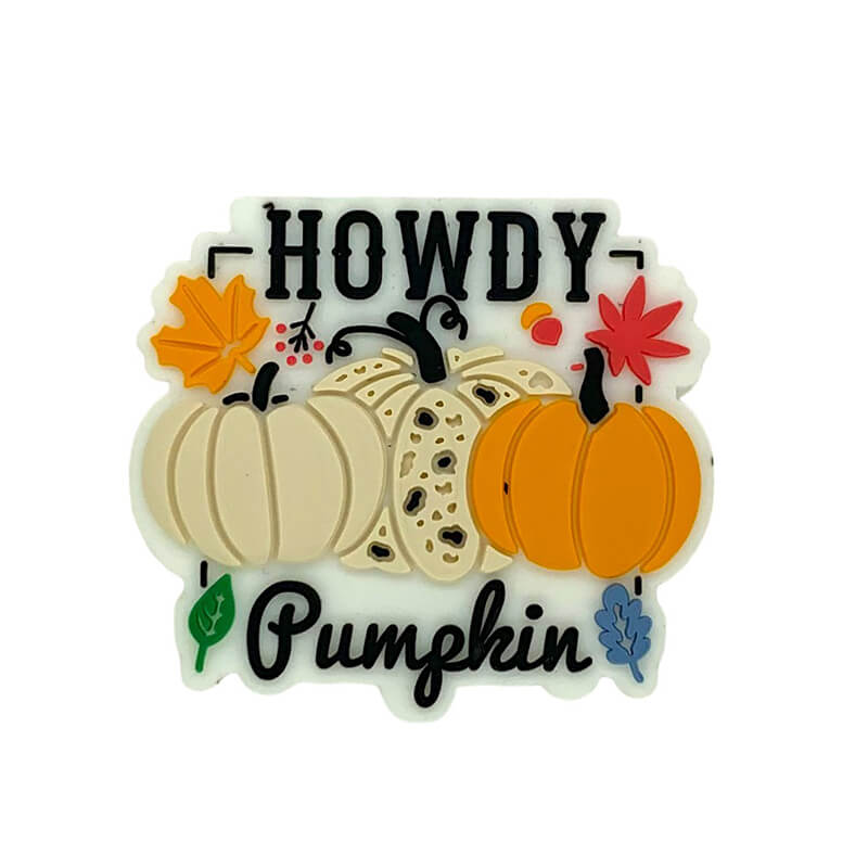 Silicone Focal Beads Autumn Pumpkin Howdy Printed Text