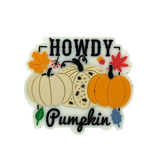 Silicone Focal Beads Autumn Pumpkin Howdy Printed Text