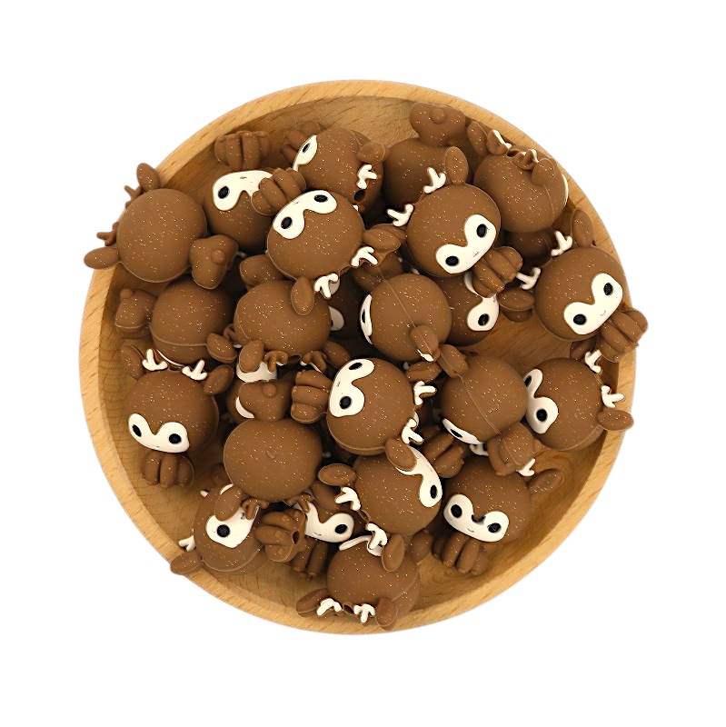 20Pcs Silicone 3D Focal Beads Christmas Deer Color-Shifting Brown 2