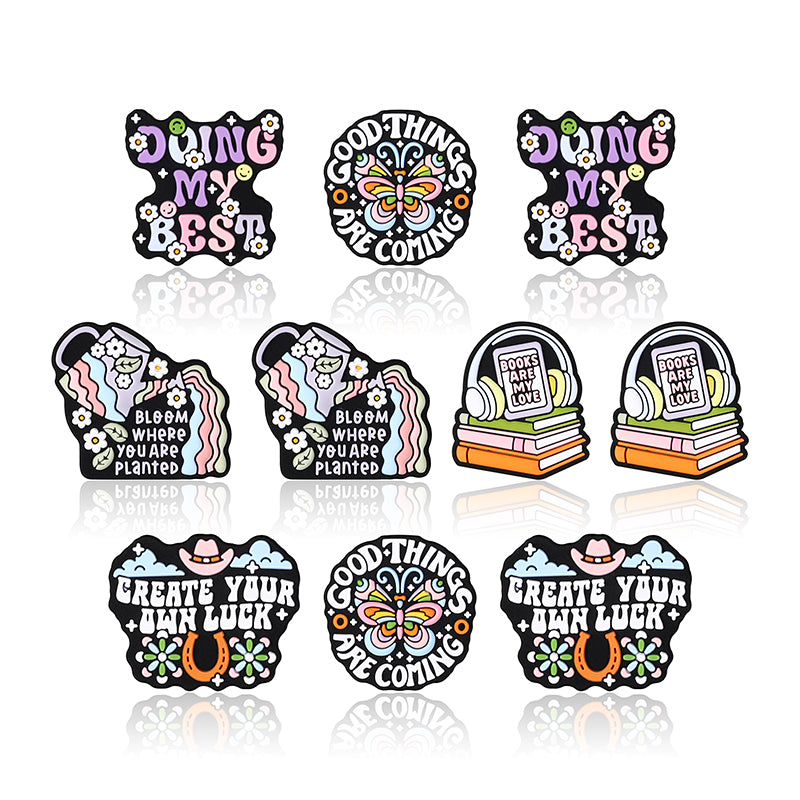Silicone Focal Beads Retro Inspirational Letters with Colorful Text and Icons 9